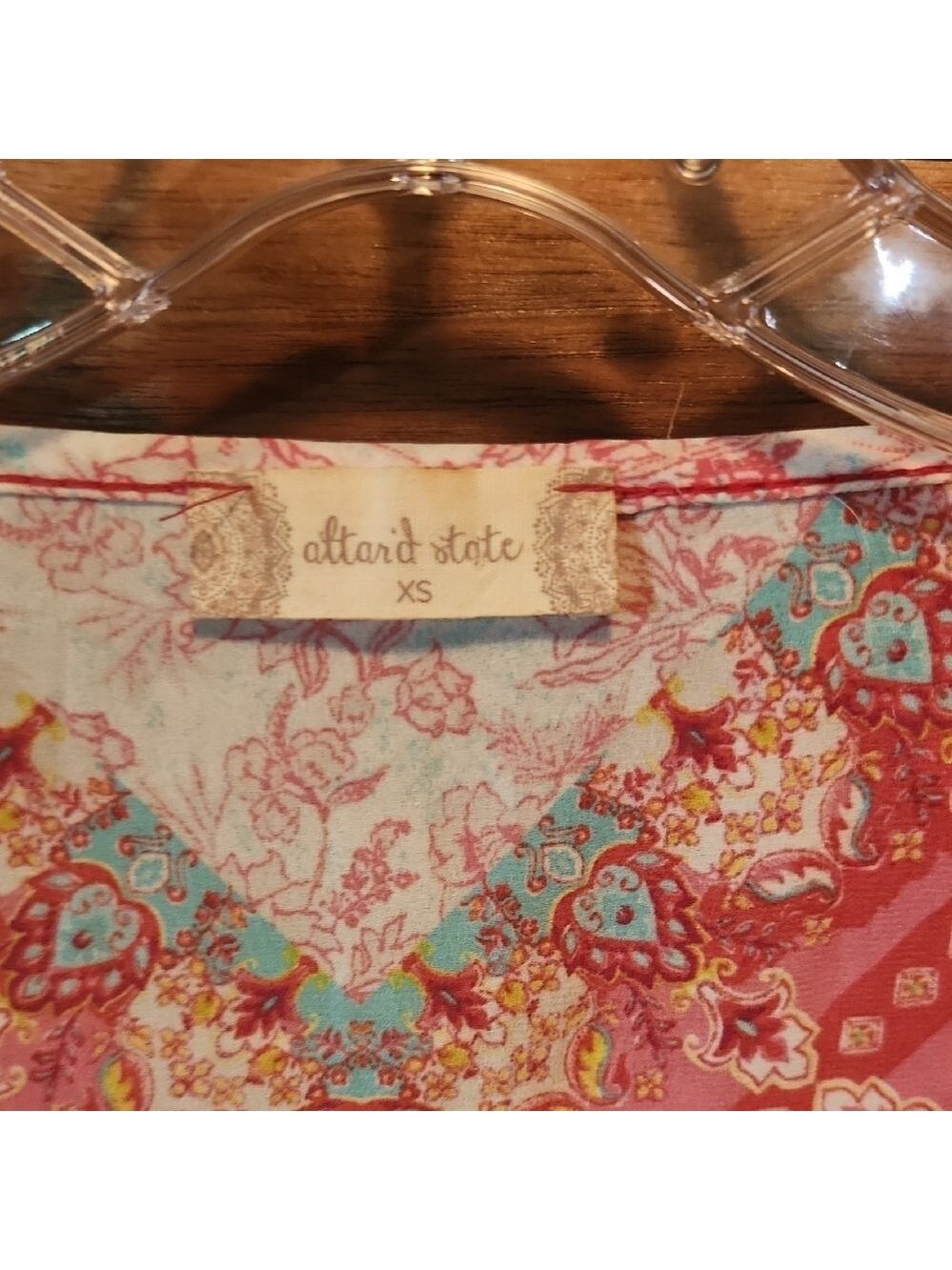 Altar'd State Pink and Orange Tie Front Crop Boho Flowy Spring Xs Blouse - Picture 2 of 6